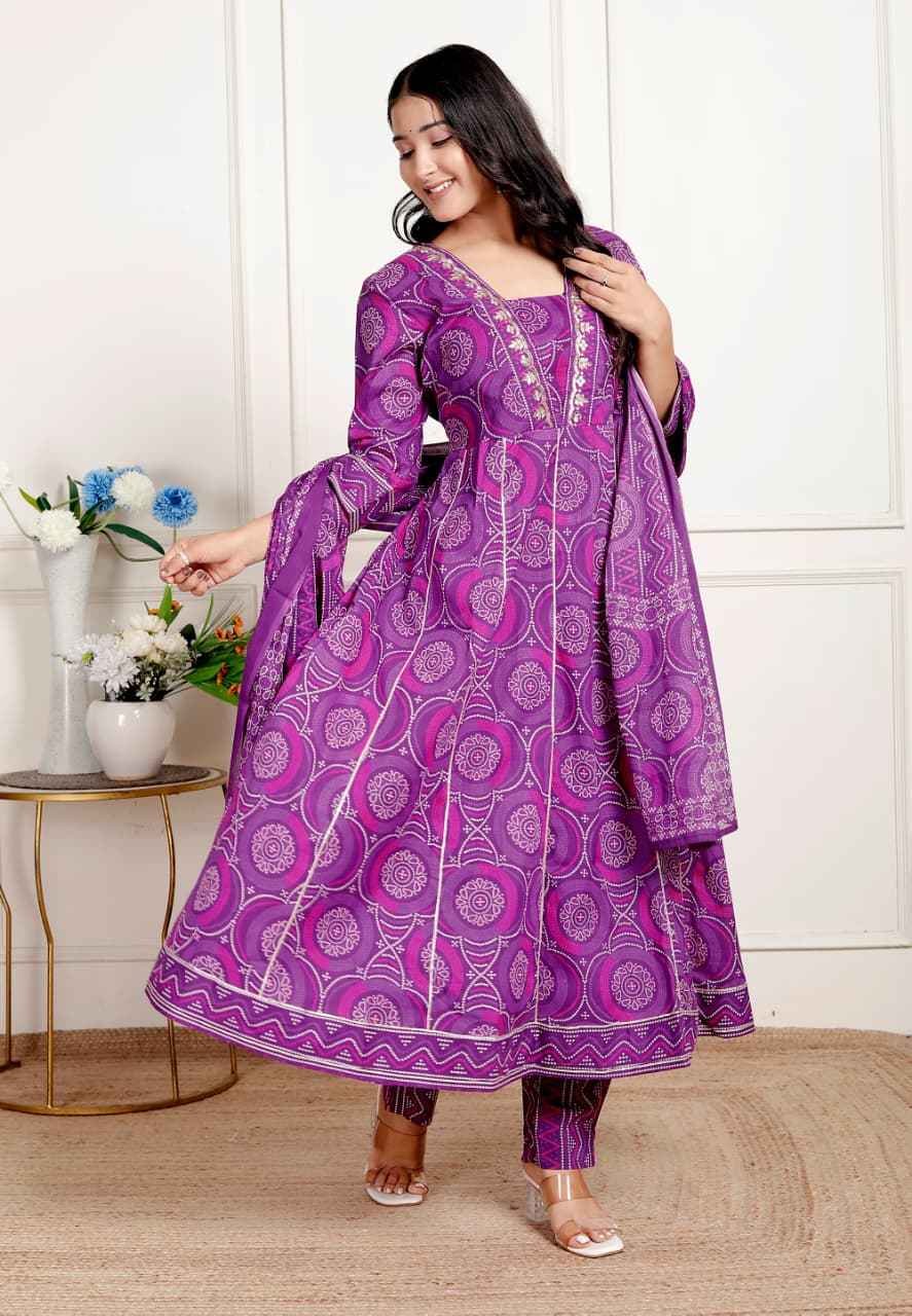 Purple  Bandhej Blossom Grace Set